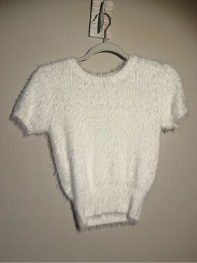 Zara Cream Fuzzy Short Sleeve Sweater